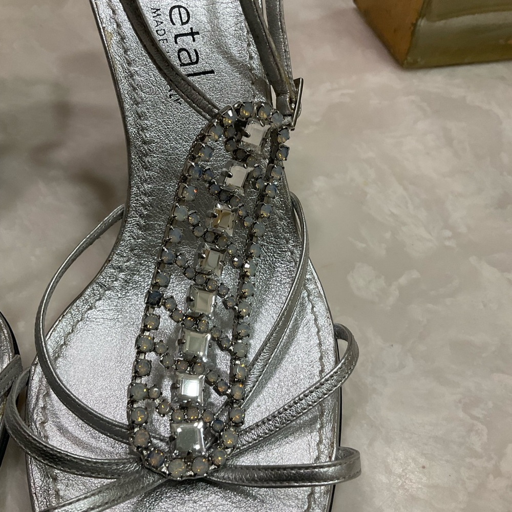 Gunmetal Rhinestone and Silver Evening Heels, Beautiful, Sz 8.5 / 39 - Picture 7 of 16